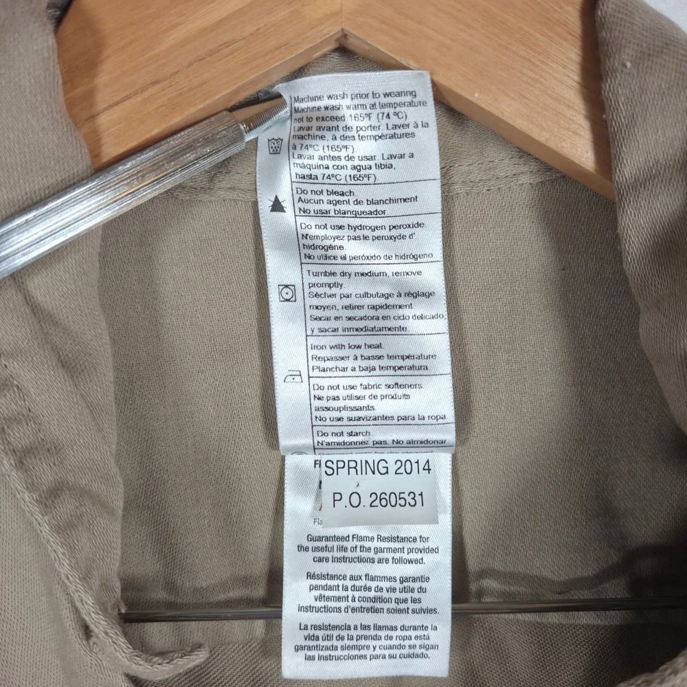 Carhartt FR Shirt Mens Large Khaki Tan Flame Resistant Work Long Sleeve FRS003